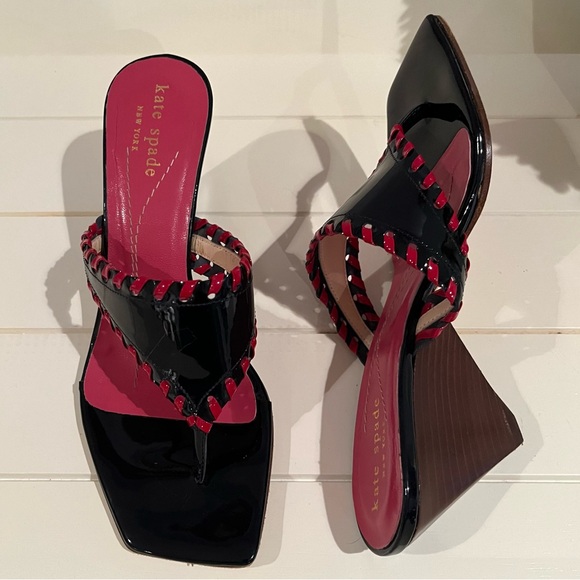 Kate Spade RARE Black and Red Whipstitch Architectural Sandals Sz 6 - Picture 13 of 15